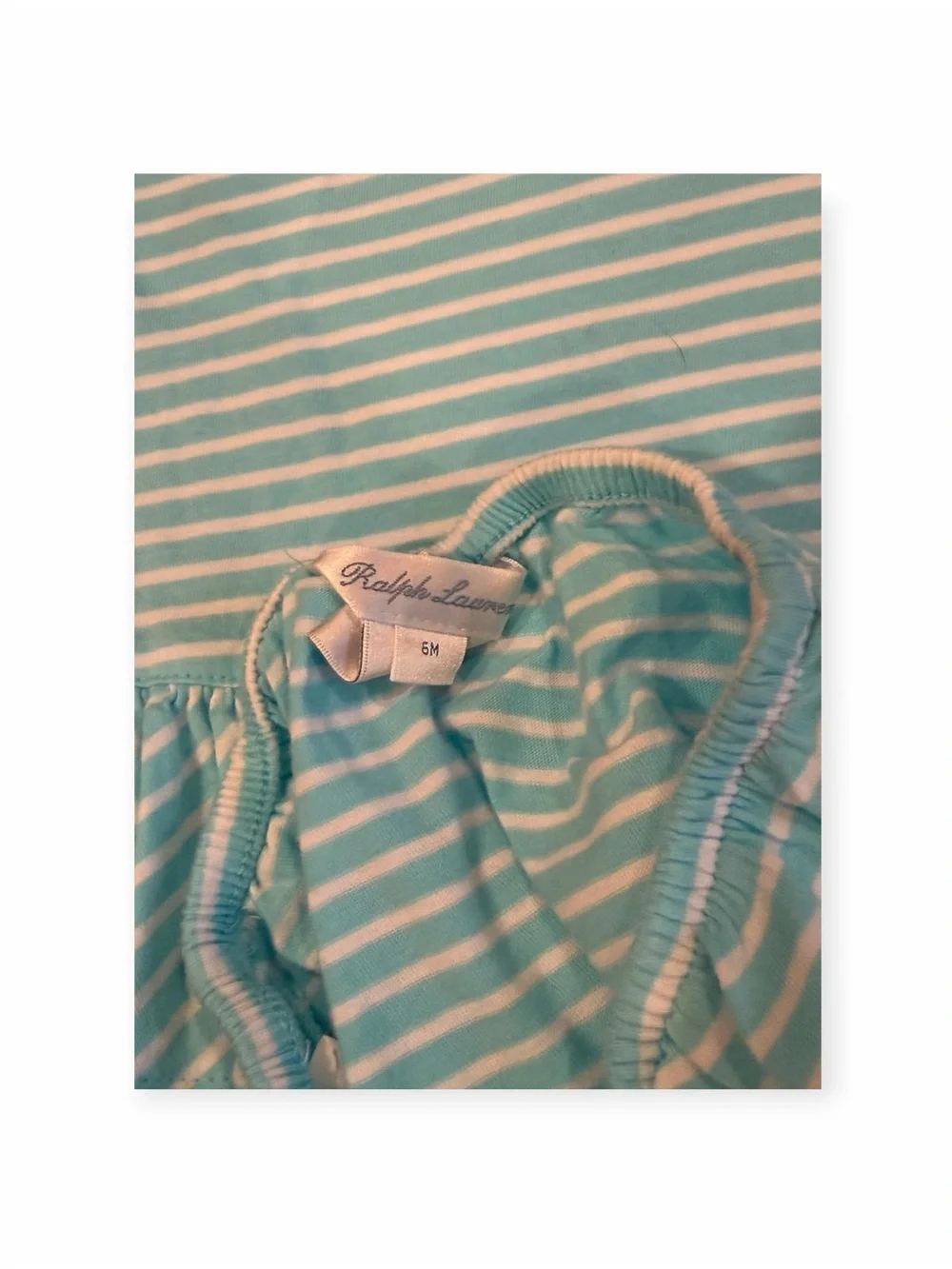 Ralph Lauren, Light Blue & White Striped Dress with Pink Trim Bloomers, Sz 6mos